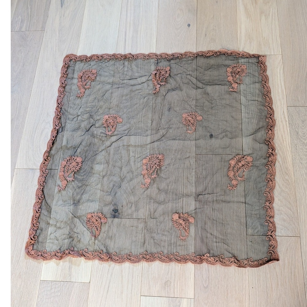 Vintage Sheer Paisley Embroidered Scarf Romantic Boho Cottagecore Dark Academia - Picture 2 of 8